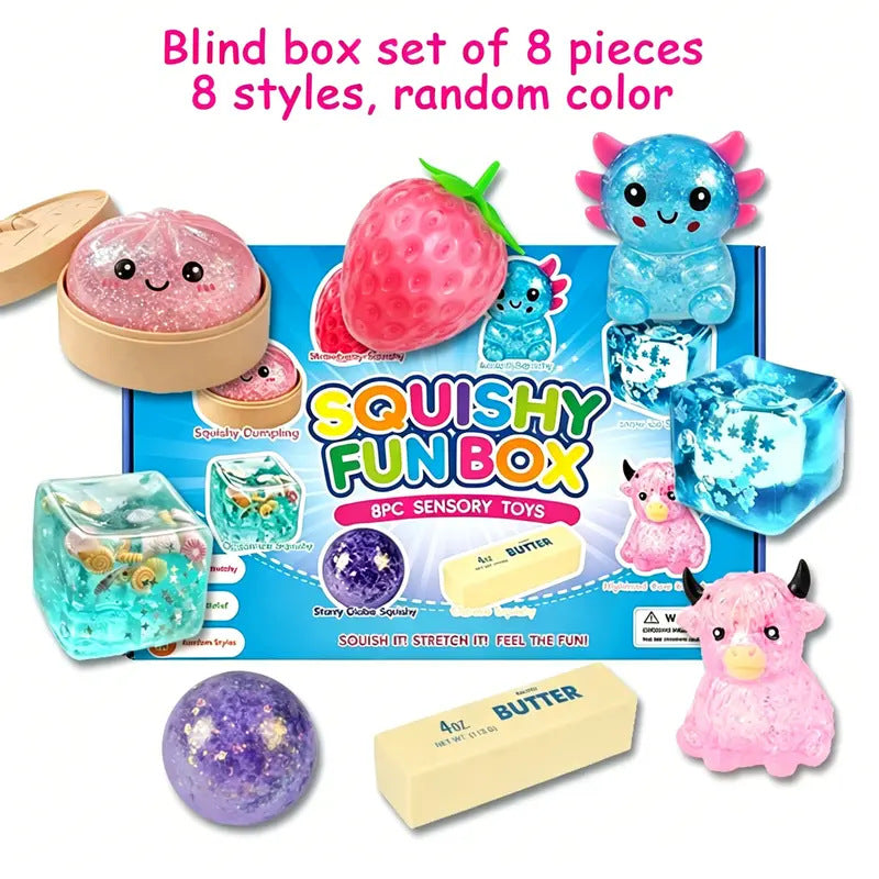 Squishy Fun Box - 8 Piece Sensory Stress Relief Fidget Toy Set