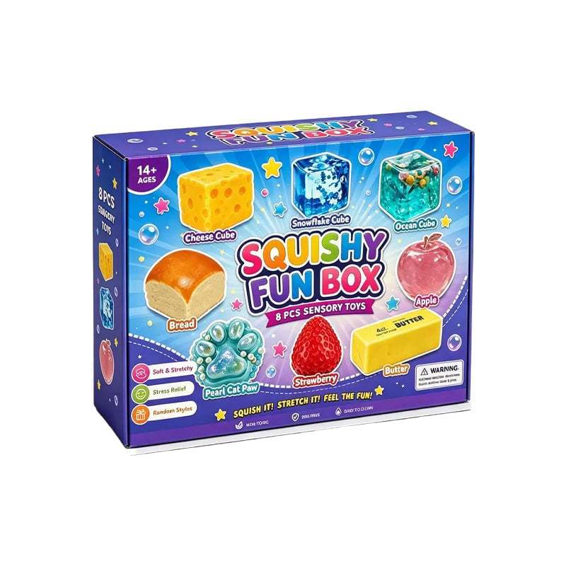 Squishy Fun Box - 8 Piece Sensory Stress Relief Fidget Toy Set