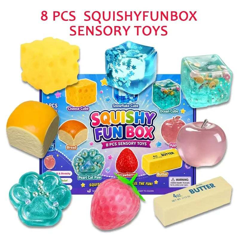Squishy Fun Box - 8 Piece Sensory Stress Relief Fidget Toy Set