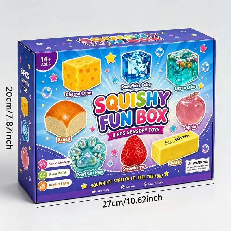 Squishy Fun Box - 8 Piece Sensory Stress Relief Fidget Toy Set